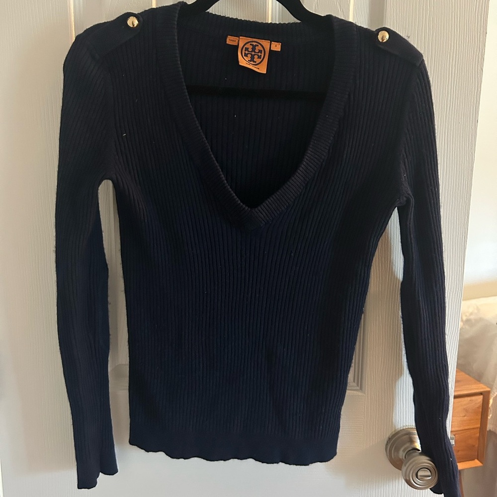 Tory Burch Dark Blue Ribbed Sweater